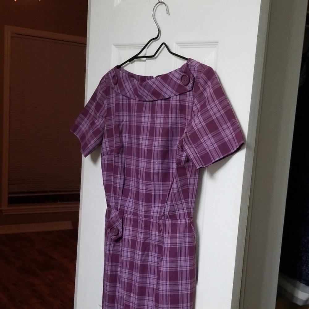 Purple Plaid Vintage Style Secretary Pencil Dress